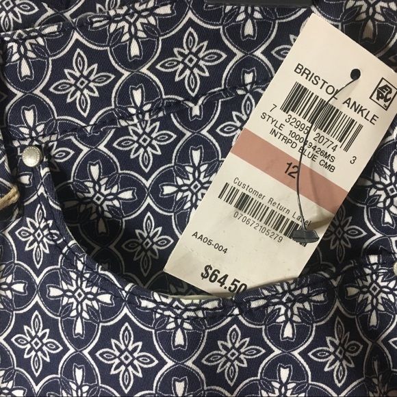 Charter Club Bristol Paisley Blue White High Rise Skinny Leg Ankle Jeans 12 - Picture 5 of 13